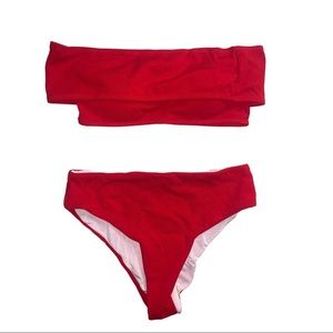 🎉HP🎉 Red Off Shoulder Ribbed Bikini Bandeau